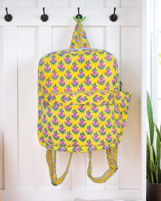 Winona Yellow Floral Quilted Backpack