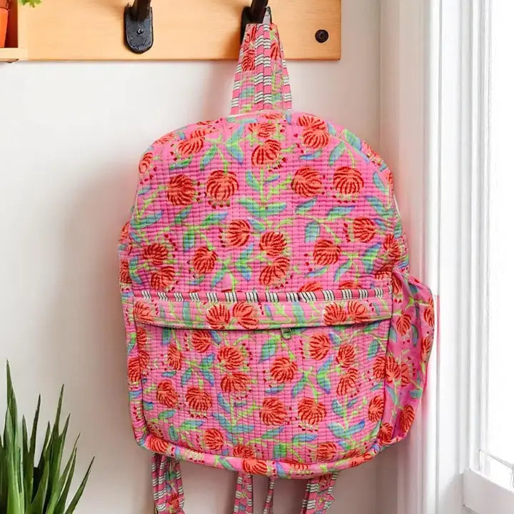 Georgina Pink Floral Quilted Backpack