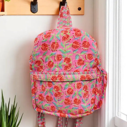 Georgina Pink Floral Quilted Backpack
