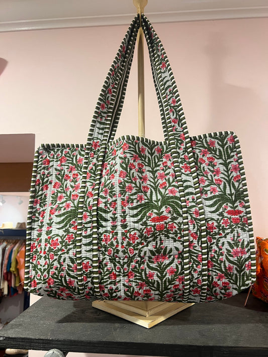 Freya Pink and Green Floral Tote
