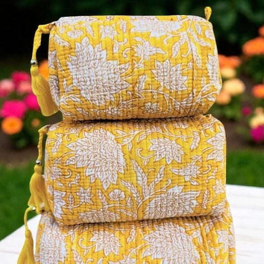 Ruthie Yellow Floral Quilted Cosmetic Bags